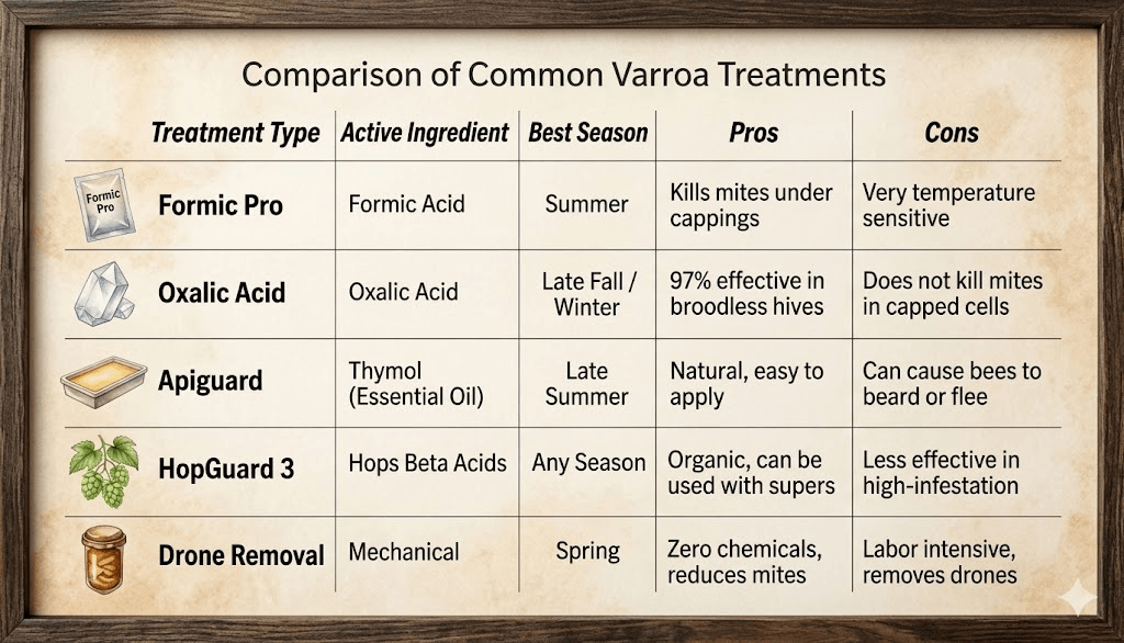 Comparison of Common Varroa Treatments